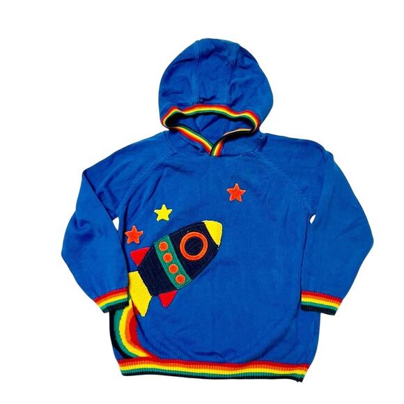 Next Rainbow Rocket Knit Hoodie Sweater Size 4/5 - Picture 1 of 6
